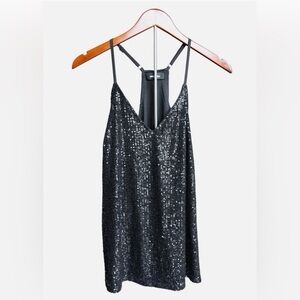 Miduo Chic Goth Sequin Tank Top Racerback Adjustable Flashy Party Top Black XL